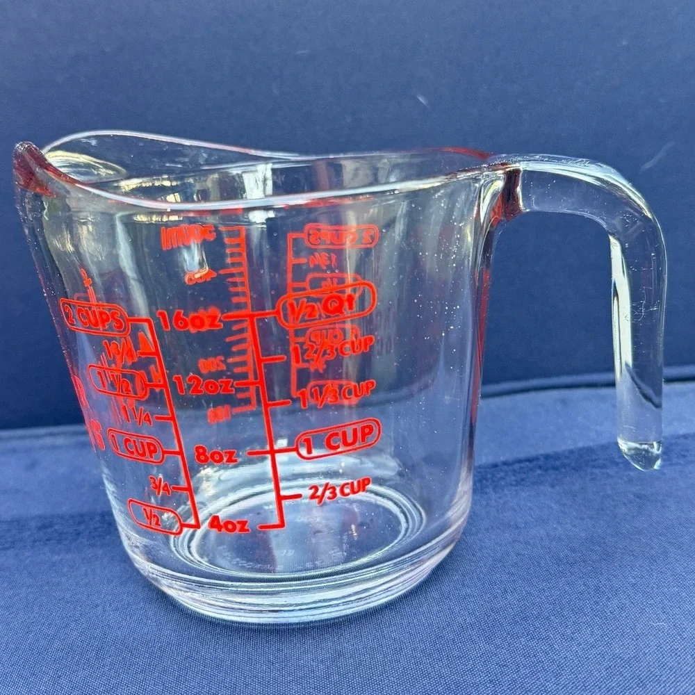 Anchor Hocking Vintage 2‎ Cup Glass Measuring Cup Red Lettering USA Made 500ml